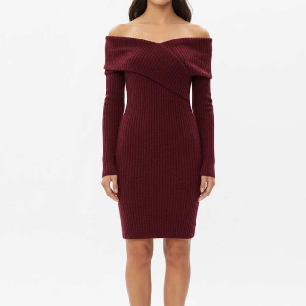 Charlotte Russe Off-Shoulder Long Sleeve Dress - Burgundy